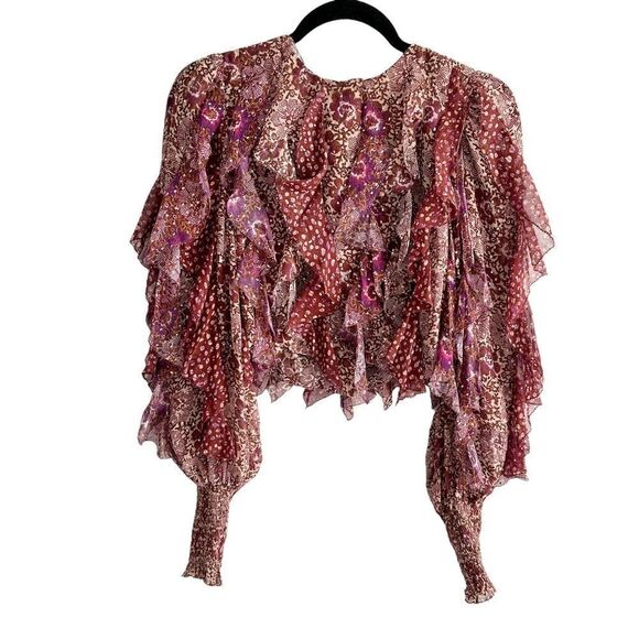 Ulla Johnson Cropped Ruffle Blouse Silk